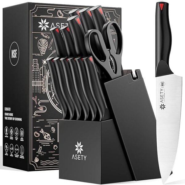 9 Knife Set 15 PCS Kitchen knife Set with Bulti-in Sharpener Block